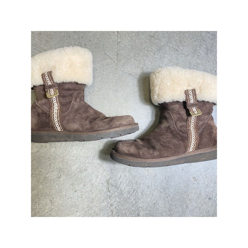 UGG Boho Tan Suede Leather Shearling Lined Ankle Boots Women’s 8
